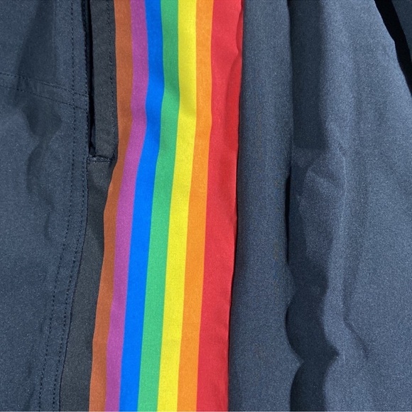 Pride Adult Humankind Rainbow Striped Swim Trunks Size Small - Picture 3 of 11